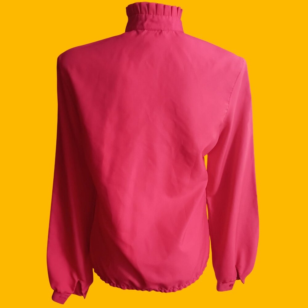 Vintage Small Womens Ruffle Top 1980's Alice Stuart Blouse High Neck Secretary - Picture 5 of 7